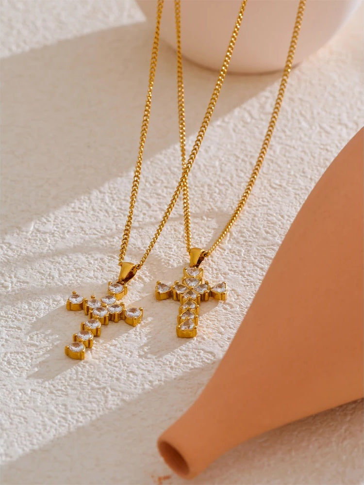 Cubic zirconia cross symbol pendant necklace - product image