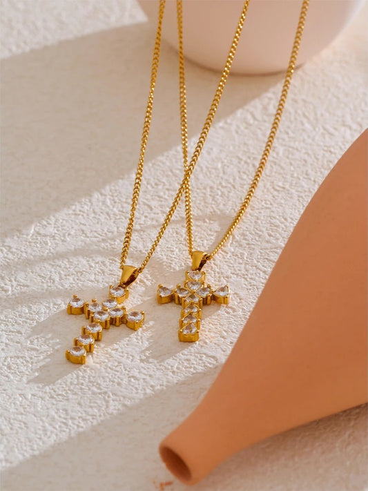 Cubic zirconia cross symbol pendant necklace - product image