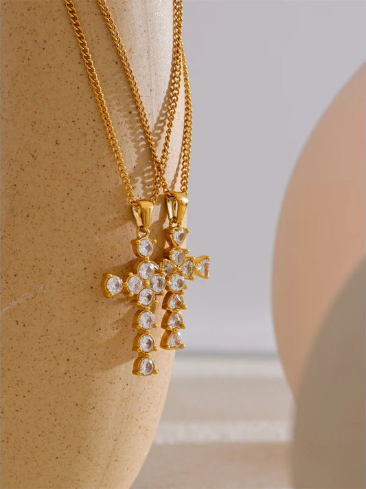 Cubic zirconia cross symbol pendant necklace - product image