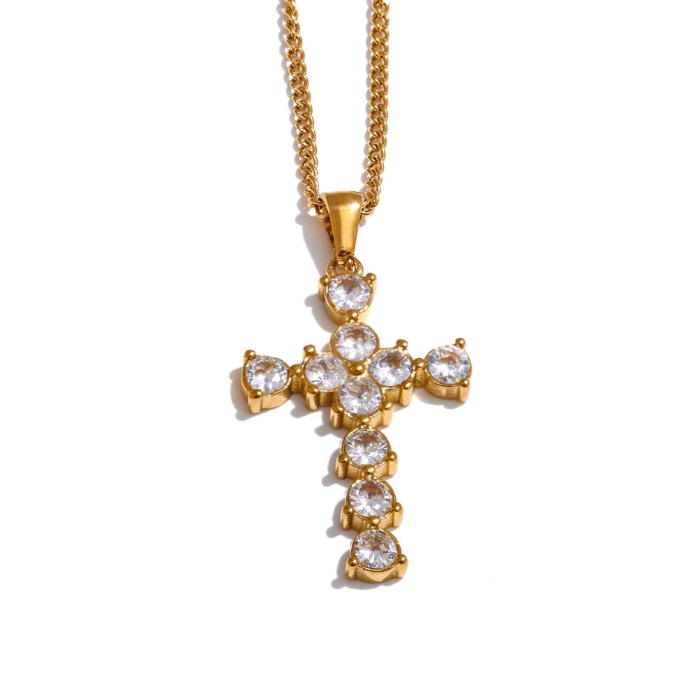 Cubic zirconia cross symbol pendant necklace - product image