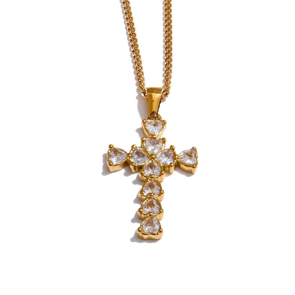 Cubic zirconia cross symbol pendant necklace - product image
