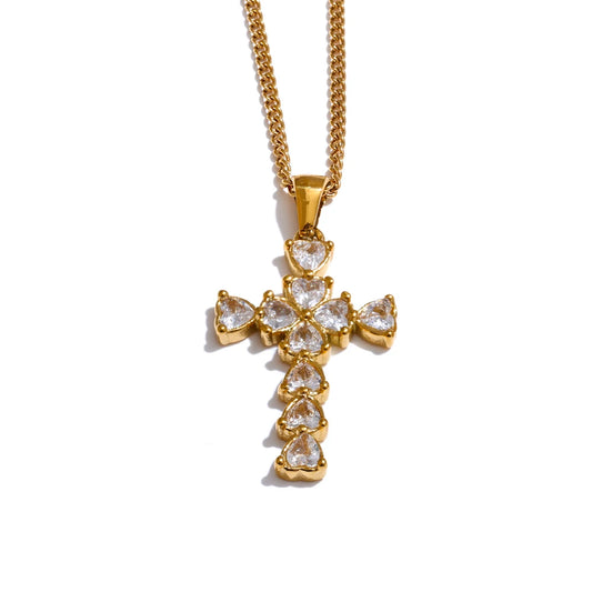 Cubic zirconia cross symbol pendant necklace - product image