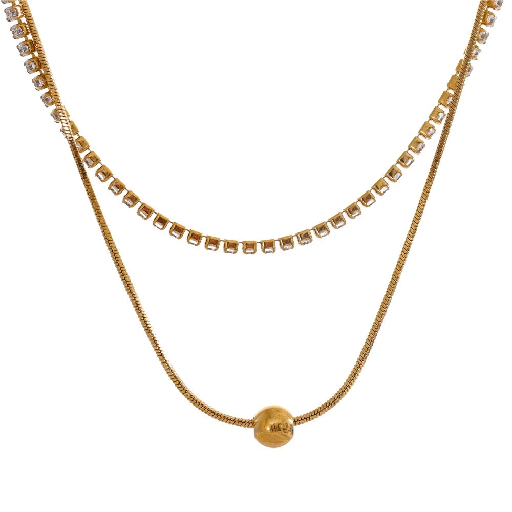 Cubic zirconia double layer chain necklace - product image