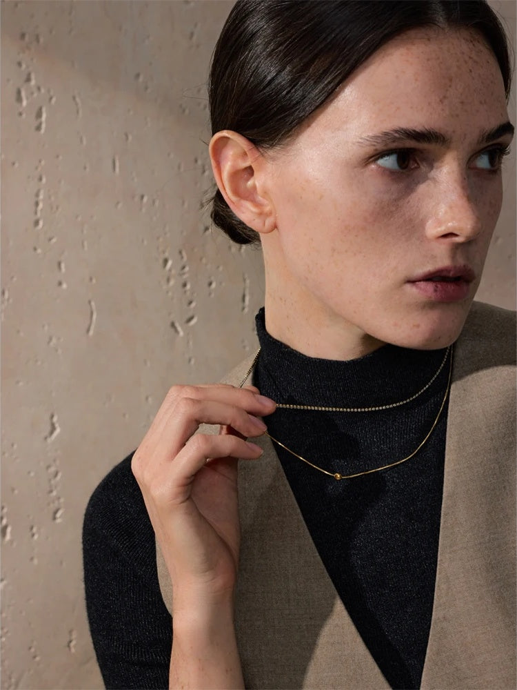 Cubic zirconia double layer chain necklace - product image