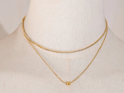 Cubic zirconia double layer chain necklace - product image