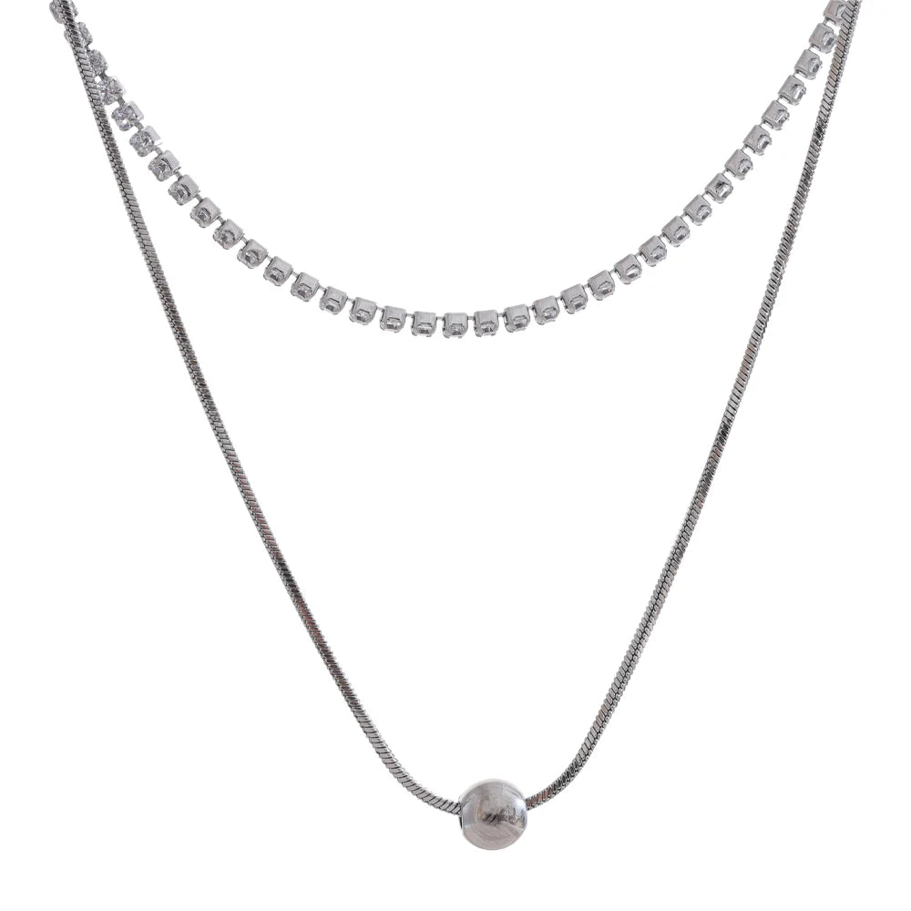 Cubic zirconia double layer chain necklace - product image
