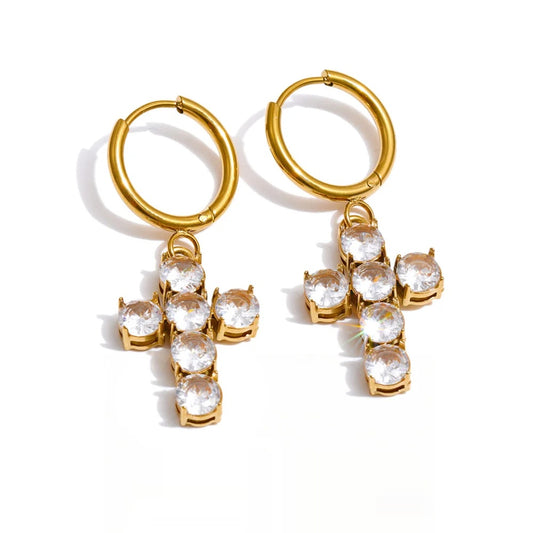 Cubic zirconia drop hoop earrings - product image