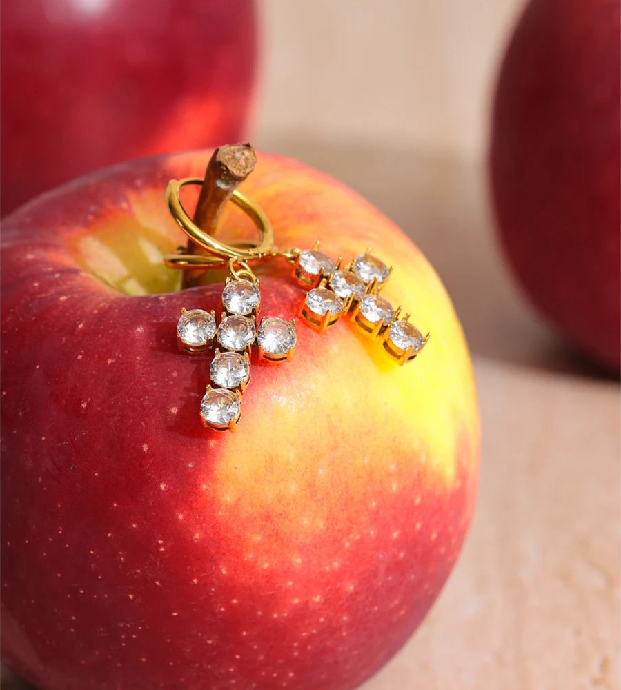 Cubic zirconia drop hoop earrings - product image