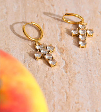 Cubic zirconia drop hoop earrings - product image