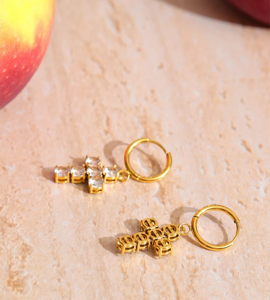 Cubic zirconia drop hoop earrings - product image