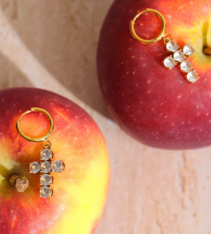Cubic zirconia drop hoop earrings - product image