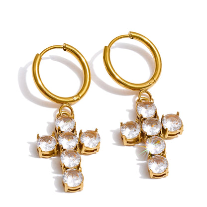 Cubic zirconia drop hoop earrings - product image