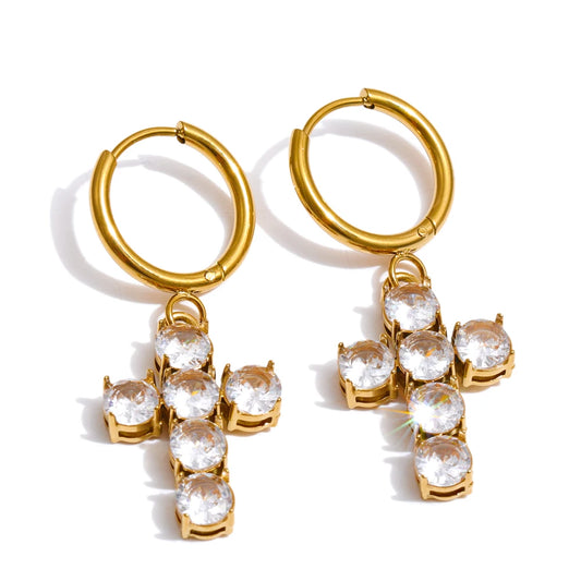 Cubic zirconia drop hoop earrings - product image