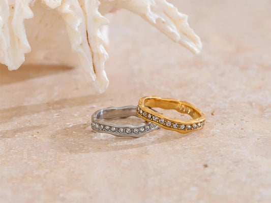 Cubic zirconia finger casting abstract ring - product image