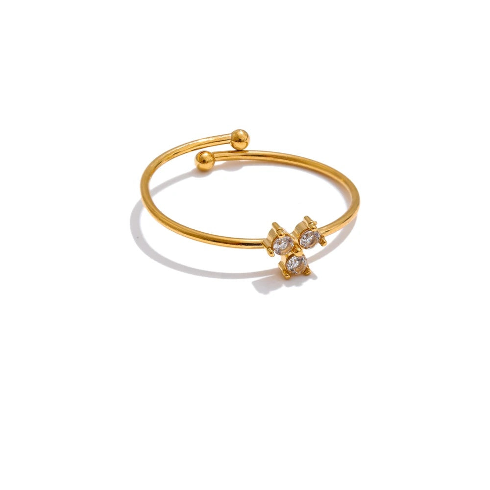 Cubic zirconia flower adjustable thin ring - product image