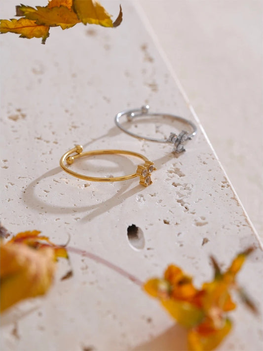 Cubic zirconia flower adjustable thin ring - product image