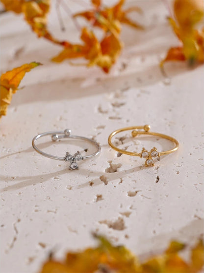 Cubic zirconia flower adjustable thin ring - product image