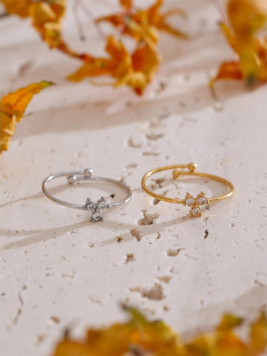 Cubic zirconia flower adjustable thin ring - product image