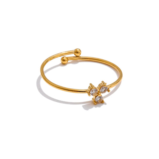 Cubic zirconia flower adjustable thin ring - product image