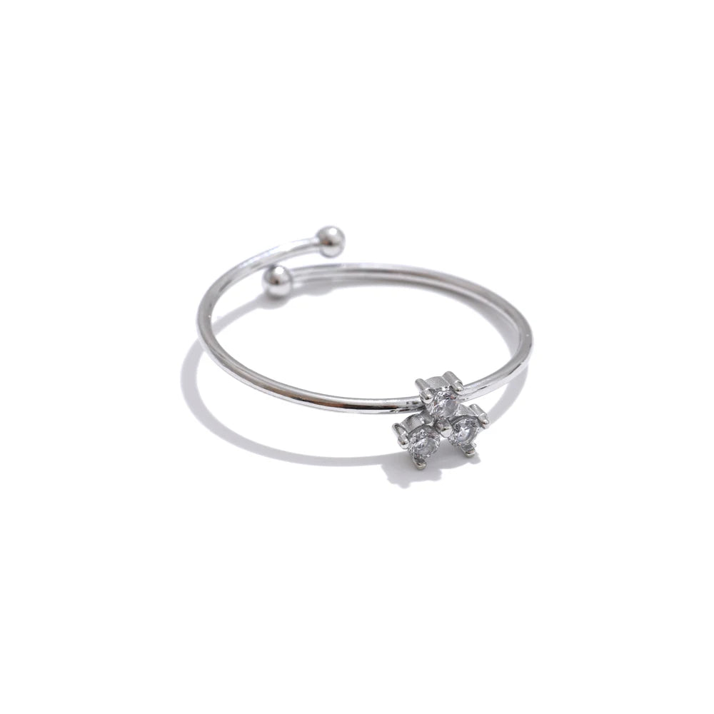 Cubic zirconia flower adjustable thin ring - product image