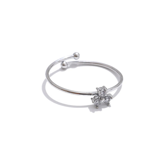 Cubic zirconia flower adjustable thin ring - product image