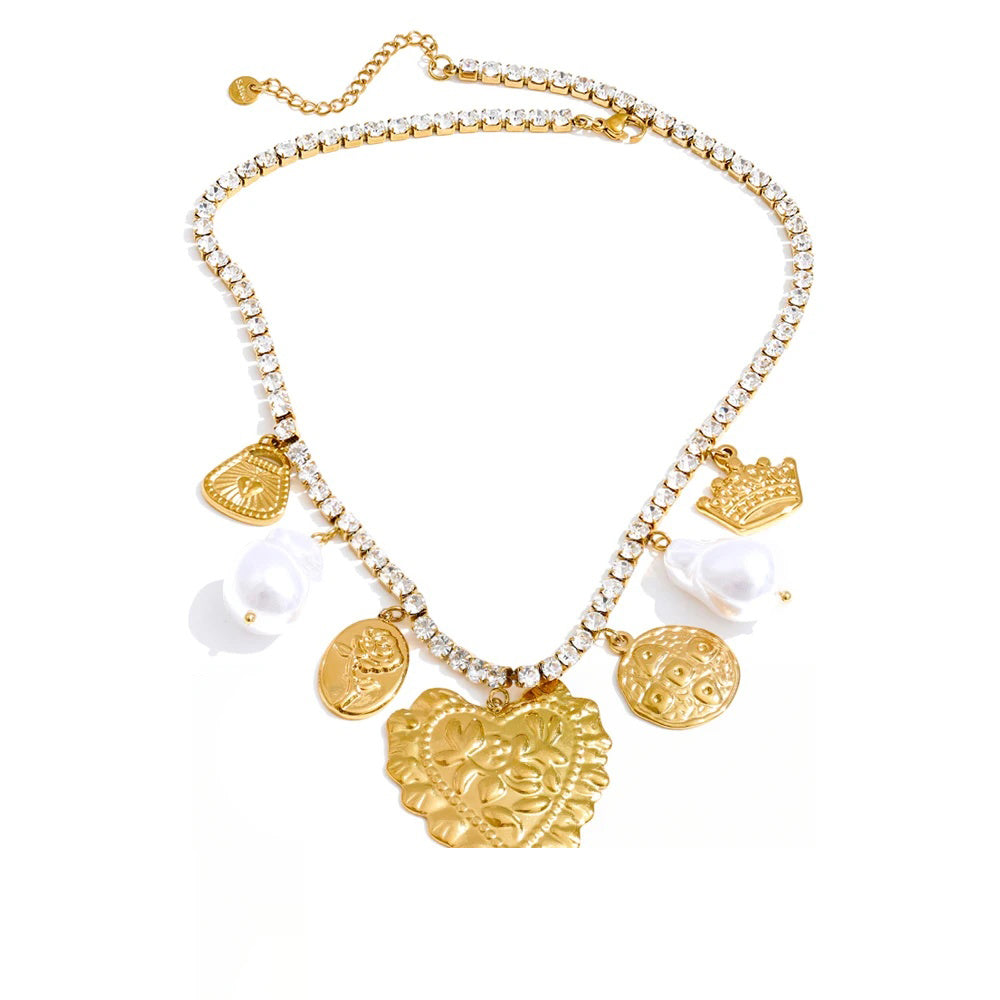 Cubic zirconia flower heart pendant necklace women's - product image