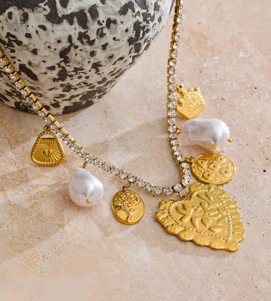 Cubic zirconia flower heart pendant necklace women's - product image