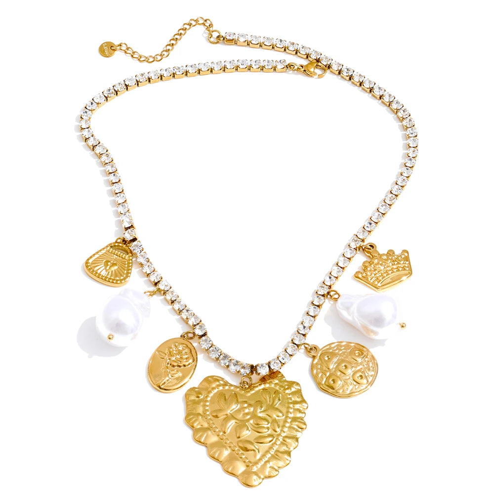 Cubic zirconia flower heart pendant necklace women's - product image