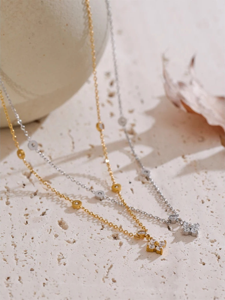 Cubic zirconia flower pendant delicate necklace - product image