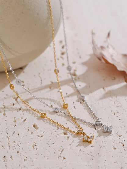 Cubic zirconia flower pendant delicate necklace - product image