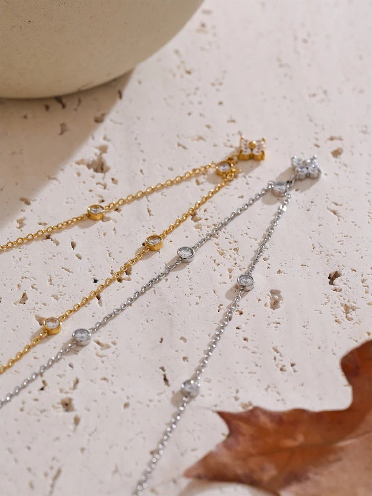 Cubic zirconia flower pendant delicate necklace - product image