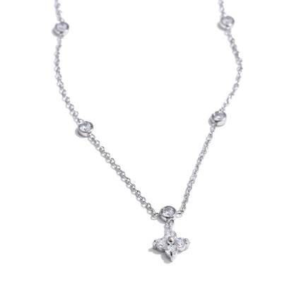 Cubic zirconia flower pendant delicate necklace - product image