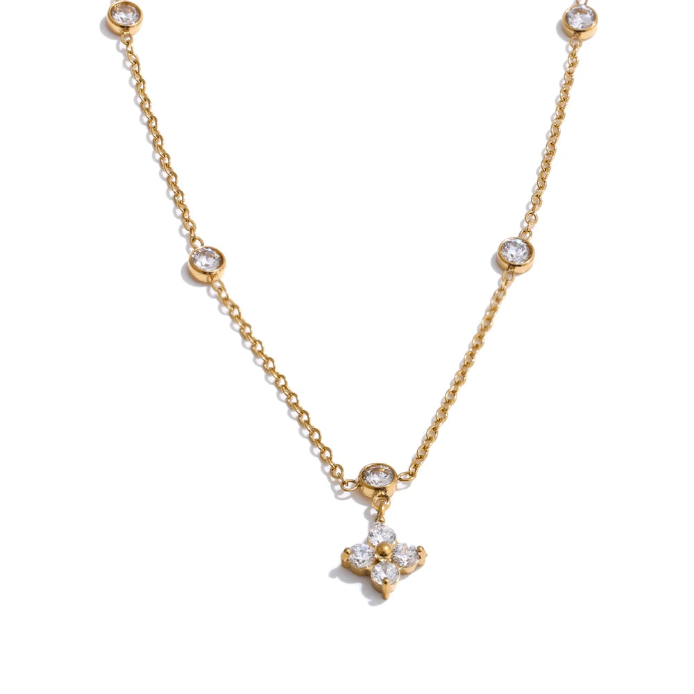 Cubic zirconia flower pendant delicate necklace - product image