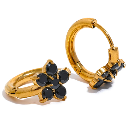 Cubic zirconia flower small hoop earrings women - product image