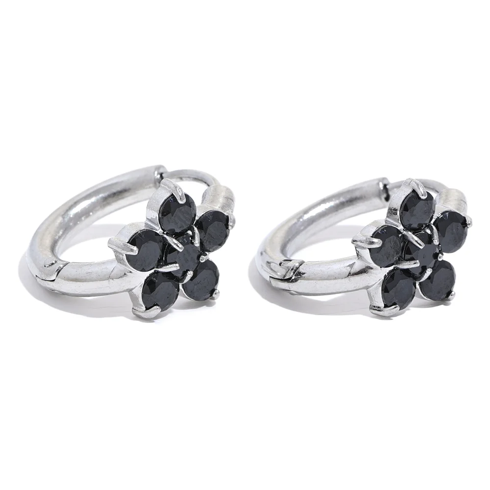 Cubic zirconia flower small hoop earrings women - product image