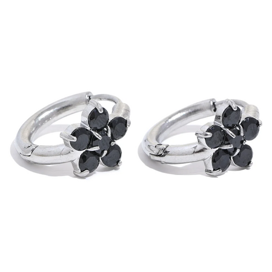 Cubic zirconia flower small hoop earrings women - product image