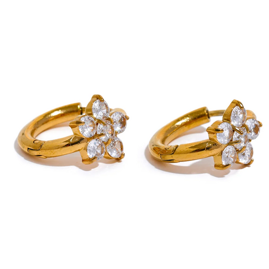 Cubic zirconia flower small hoop earrings women - product image