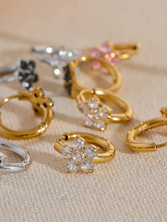 Cubic zirconia flower small hoop earrings women - product image