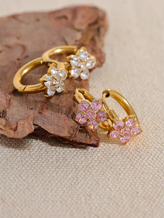 Cubic zirconia flower small hoop earrings women - product image