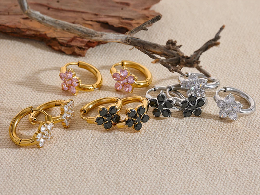 Cubic zirconia flower small hoop earrings women - product image