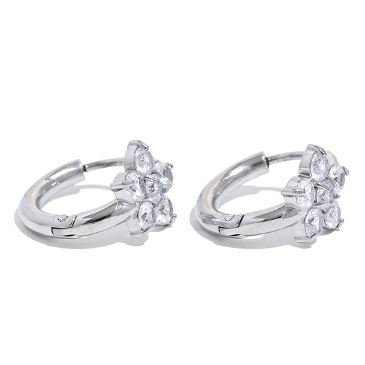 Cubic zirconia flower small hoop earrings women - product image