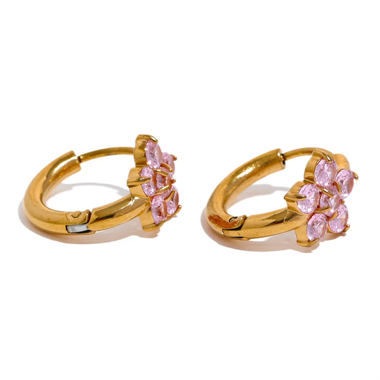 Cubic zirconia flower small hoop earrings women - product image