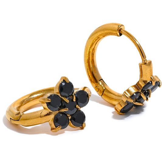 Cubic zirconia flower small hoop earrings women - product image