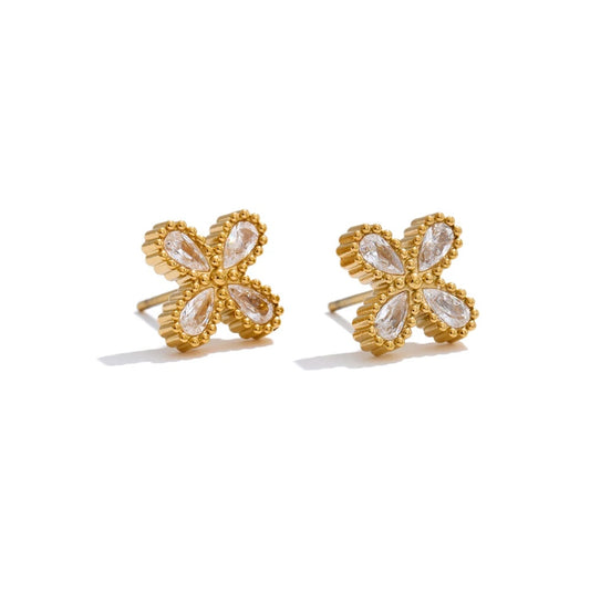 Cubic zirconia flower small stud earrings - product image