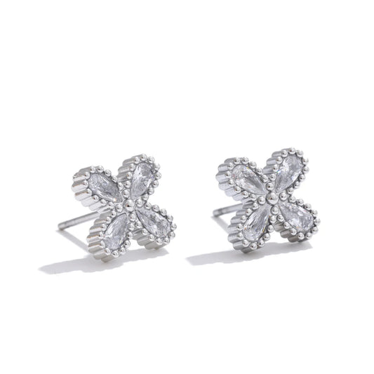 Cubic zirconia flower small stud earrings - product image