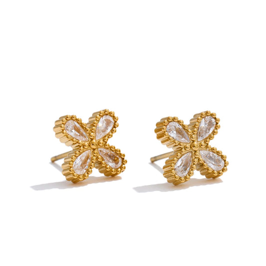 Cubic zirconia flower small stud earrings - product image
