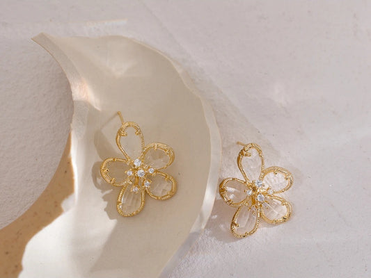 Cubic zirconia flower stud earrings - product image
