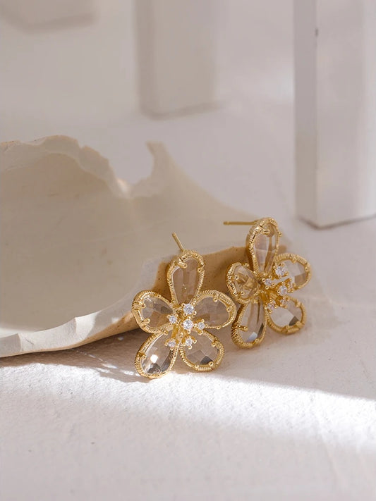 Cubic zirconia flower stud earrings - product image