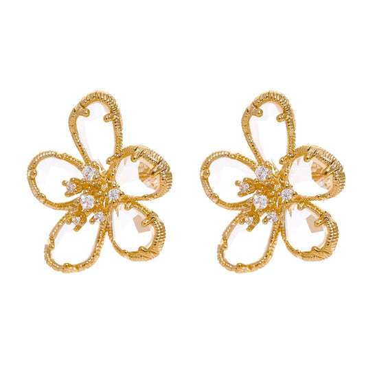 Cubic zirconia flower stud earrings - product image