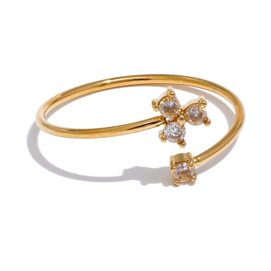 Cubic zirconia flower thin adjustable ring - product image